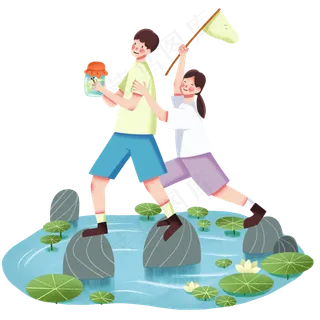 处暑荷塘男女场景,免抠元素