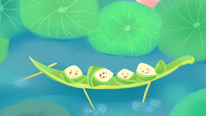 端午节——粽子情节日可爱卡通插图(2880X1620(DPI:300))psd模版下载