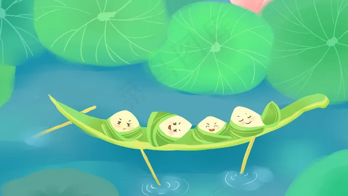 端午节——粽子情节日可爱卡通插图(2880X1620(DPI:300))psd模版下载