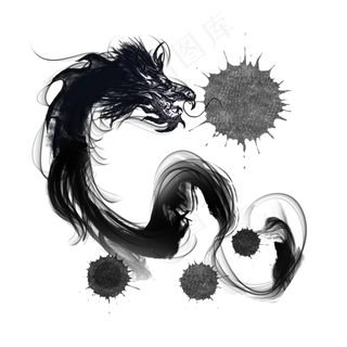 水墨龙风格素材,免抠元素