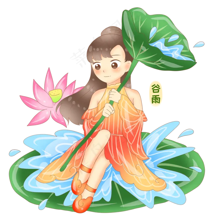 谷雨荷花间的姑娘(2000X2000(DPI:299))psd模版下载