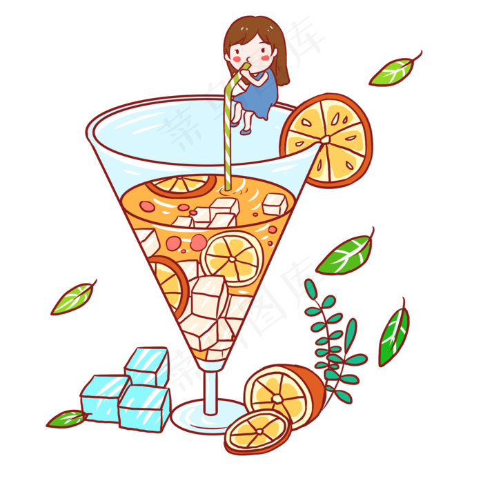 夏天喝饮料水果女孩(2000X2000(DPI:300))psd模版下载