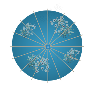 可商用中国风蓝色油纸伞,免抠元素