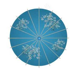 可商用中国风蓝色油纸伞,免抠元素
