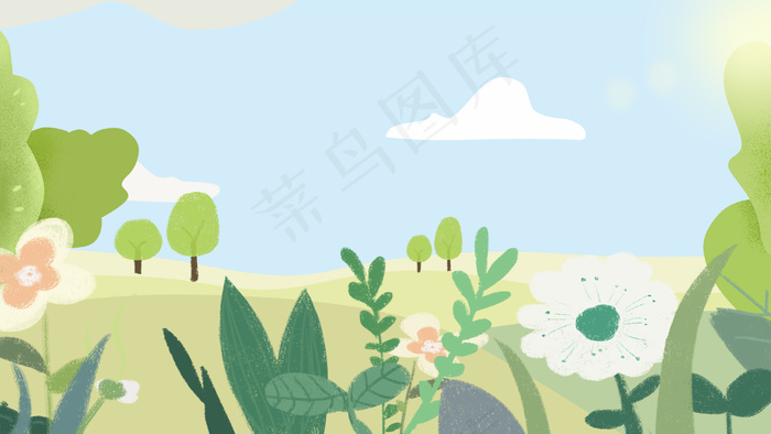 暖色夏天小清新花草风景
