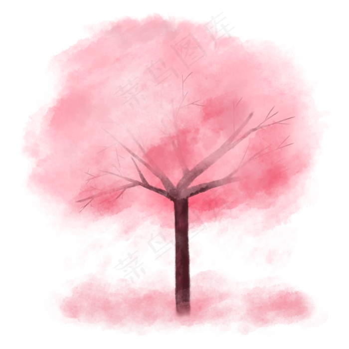春天粉色水墨樱花树免抠
