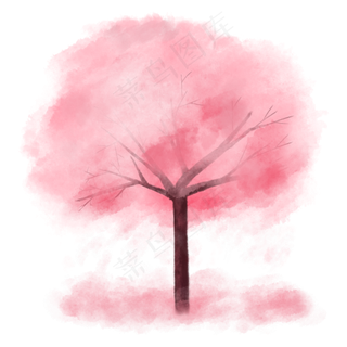 春天粉色水墨樱花树免抠