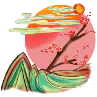 中国风2020年新春梅花祥云装饰手�,免抠元素