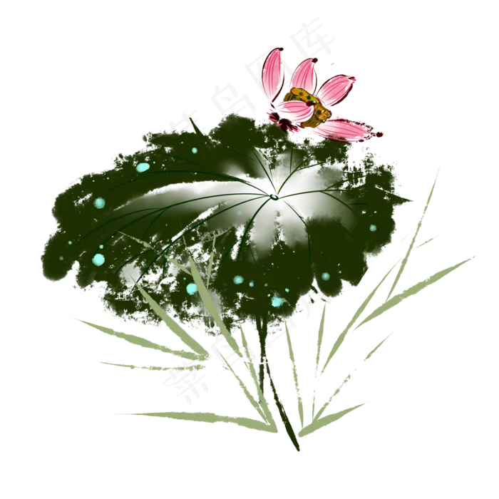 粉红色荷花一片荷叶组合装饰图案(2000X2000(DPI:299))psd模版下载