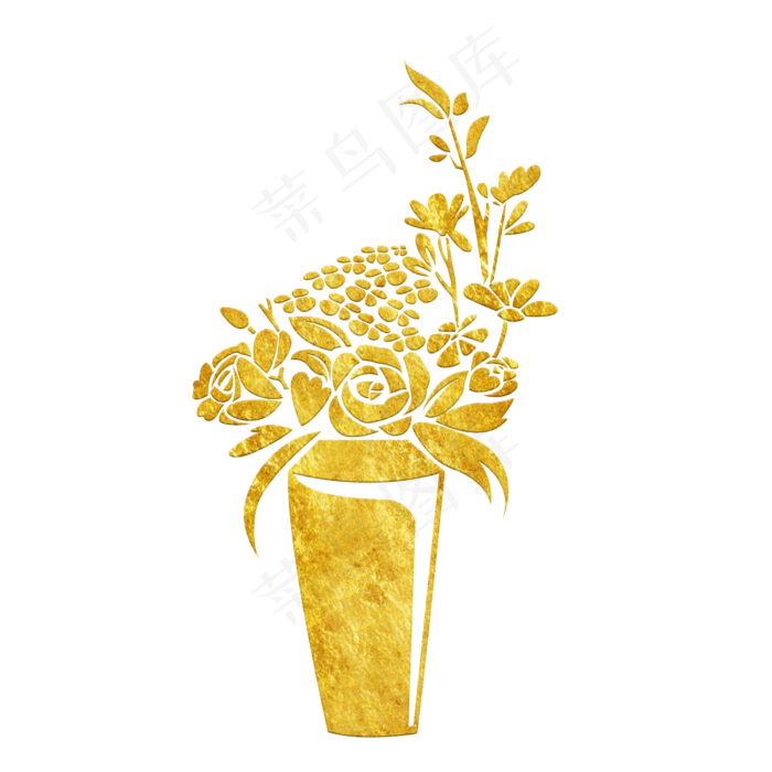 中国风传统烫金花纹花朵花瓶装饰,免抠元素(2500X2500(DPI:300))psd模版下载