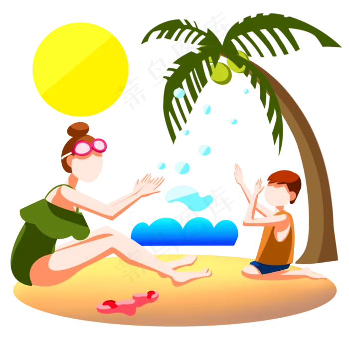 海滩旅游戏水母子(2000X2000(DPI:300))psd模版下载