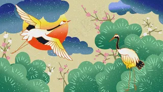 仙鹤 国潮 灰调 复古