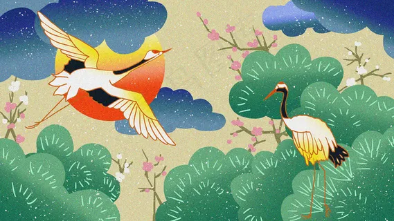 仙鹤 国潮 灰调 复古 仙鹤 国潮 灰调 复古