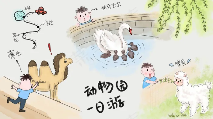 男孩动物园一日游手账(2880*1620px 300 dpi )