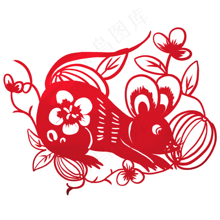 鼠年手工剪纸,免抠元素(2000X2000)
