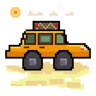 像素风格黄色玩具小汽车