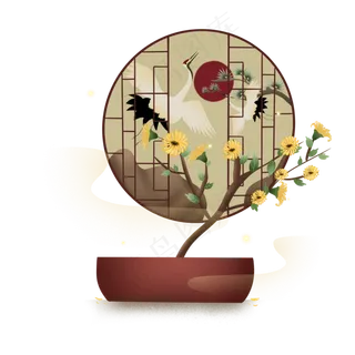 重阳节仙鹤菊花,免抠元素