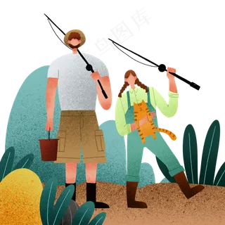 扁平肌理风父亲节钓鱼父女