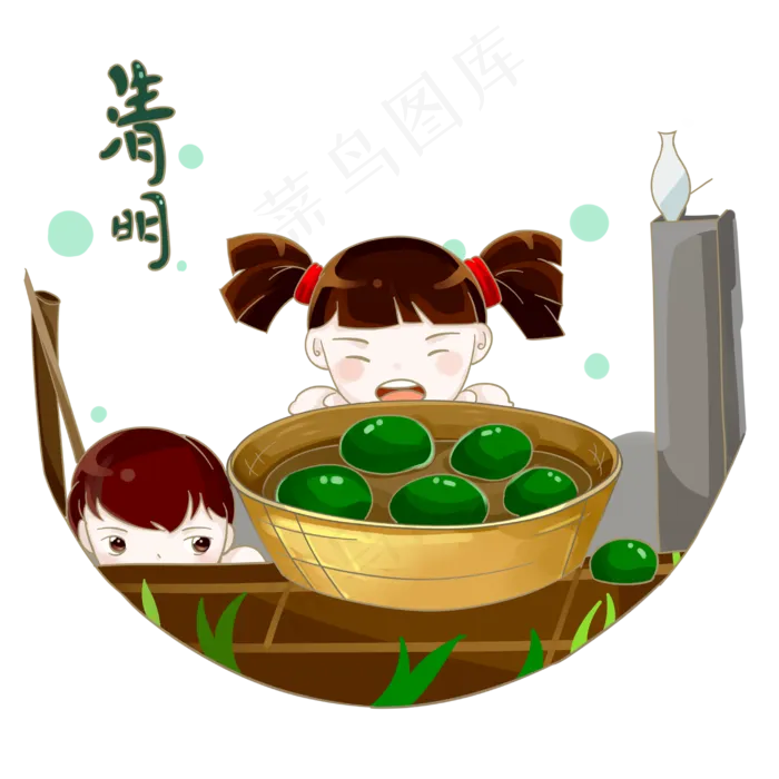 清明节小孩吃青团PNG素材,免抠元素
