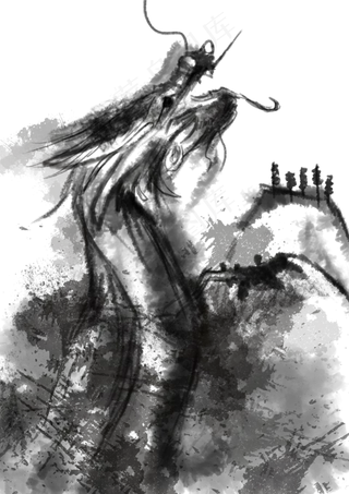水墨中国龙画手绘png,免抠元素