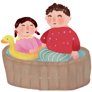 植树节后在木桶里玩耍