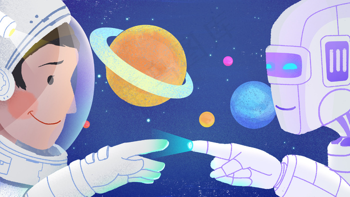 人与AI智能的对话机器人宇航员太空(2880X1620(DPI:300))psd模版下载