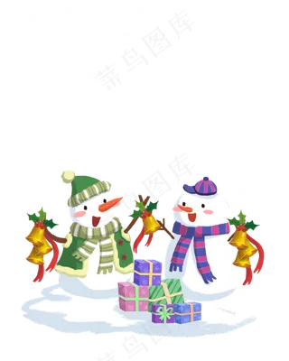 冬日圣诞节卡通手绘雪人戴圣诞帽,免抠元素