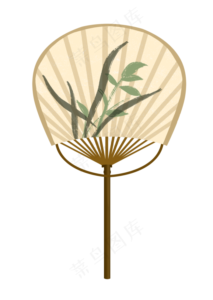 手绘古风绿色叶子扇子,免抠元素