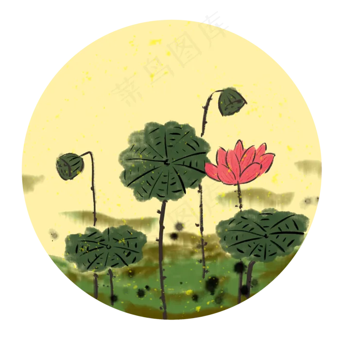 夏日荷韵古风国画png素材(2000X2000(DPI:300))psd模版下载