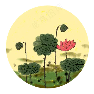 夏日荷韵古风国画png素材