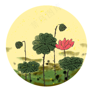 夏日荷韵古风国画png素材