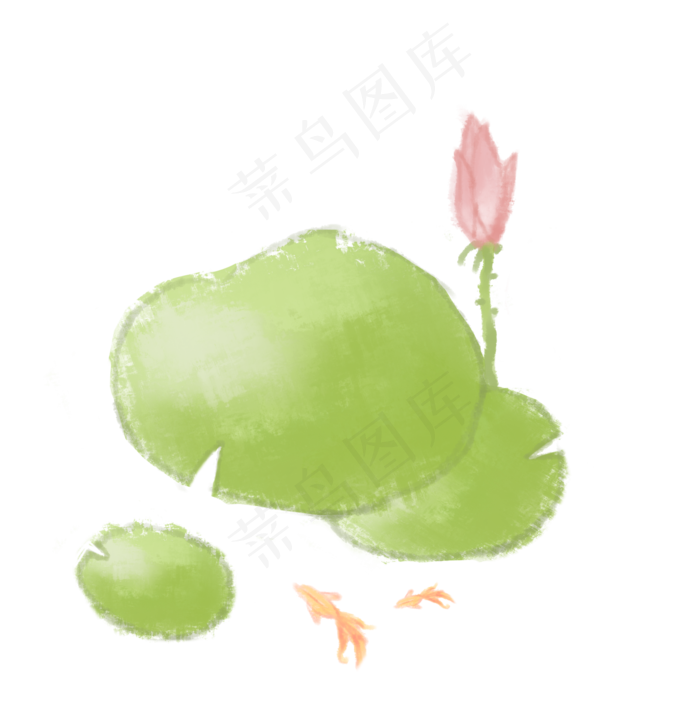 淡彩水墨鲤鱼莲花