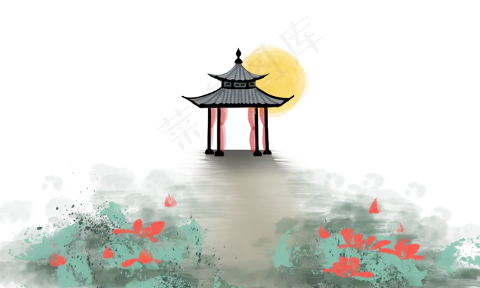 意境山水亭子(2500X1500(DPI:300))psd模版下载