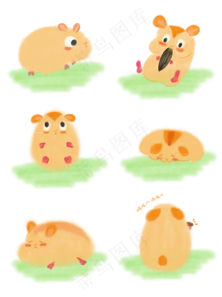 手绘水墨水彩卡通可爱小仓鼠动物