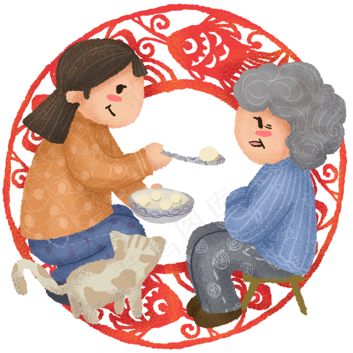 元宵节喂奶奶吃元宵,免抠元素(2000*2000px 300 dpi )psd模版下载