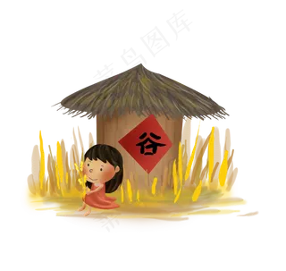 立秋秋天粮仓旁边的女孩,免抠元素