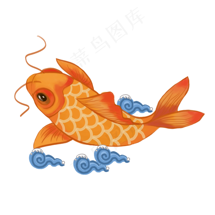 中国风祥云浪花锦鲤,免抠元素
