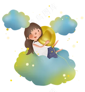 云朵上的女孩和气球