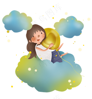 云朵上的女孩和气球