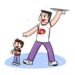 卡通父亲节父子夸张风玩纸飞机p