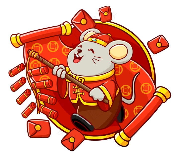 2020年红色中国年喜庆送财小老鼠,免抠元素(2500X2300(DPI:300))psd模版下载
