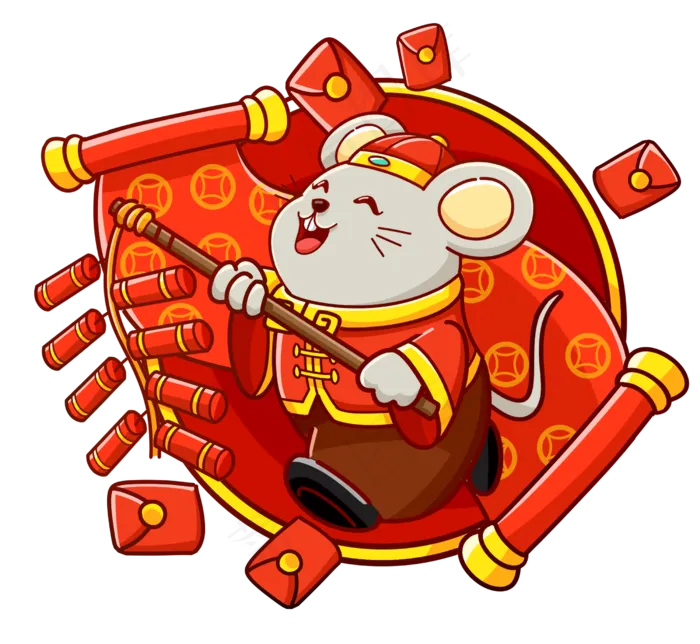 2020年红色中国年喜庆送财小老鼠,免抠元素(2500X2300(DPI:300))psd模版下载