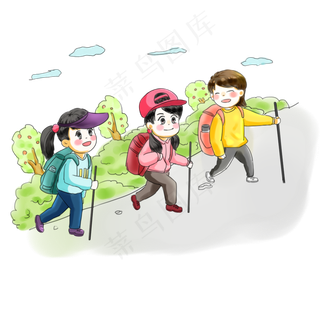 步行日亲子旅游卡通手绘Q版可爱