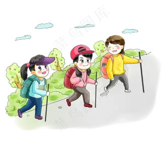 步行日亲子旅游卡通手绘Q版可爱