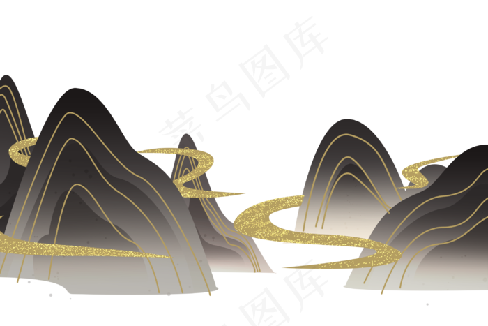 中国风山水水墨金线