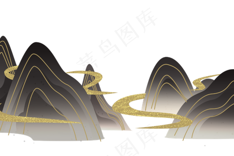 中国风山水水墨金线