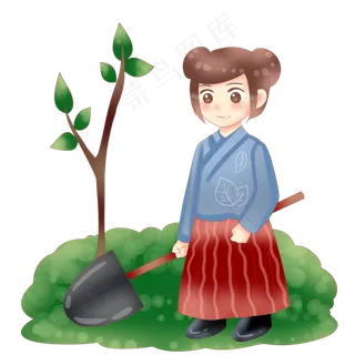 植树节植树的小女孩