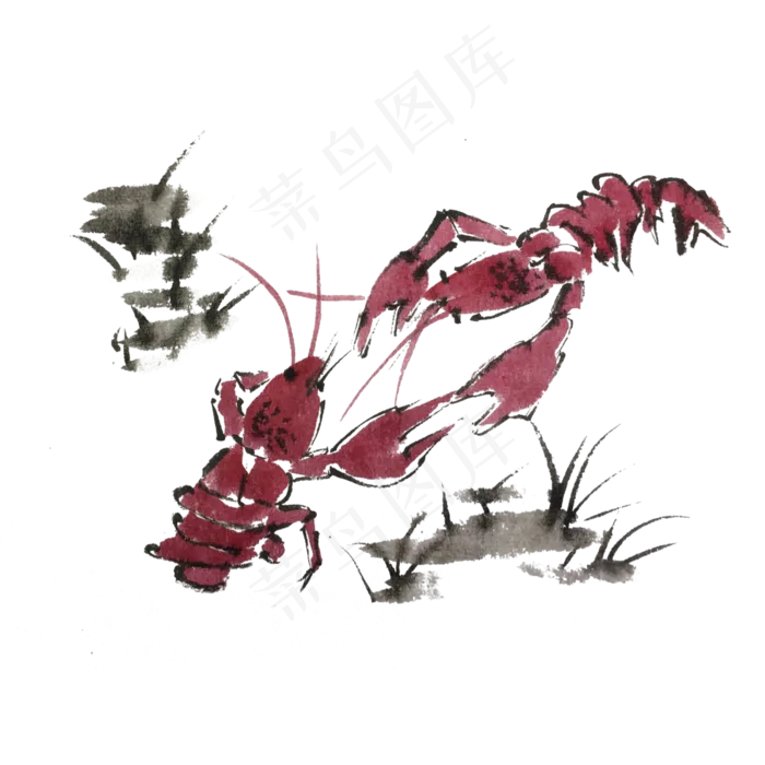 两只小龙虾水墨风夏天到了手绘插(4000X4000(DPI:300))psd模版下载