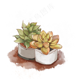 水彩植物盆栽