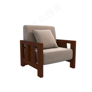 单人实木加软垫靠枕沙发,免抠元素